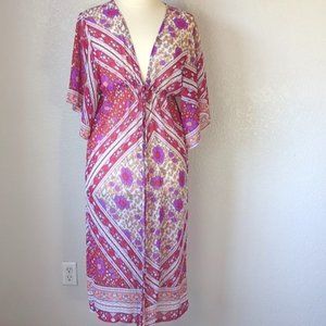 Cupshe  Swim Cover Up One Size Floral Boho Drawstring Kimono Midi